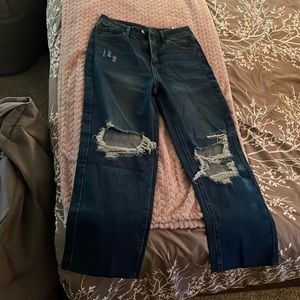Wide leg distressed jeans